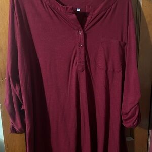 Women's Burgundy Henley Tunic with Chest Pocket